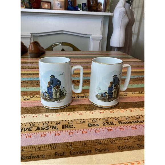 Vintage Norman Rockwell Museum Inc. Looking Out to Sea 1985 Coffee Mug Pair 2 - Picture 1 of 11